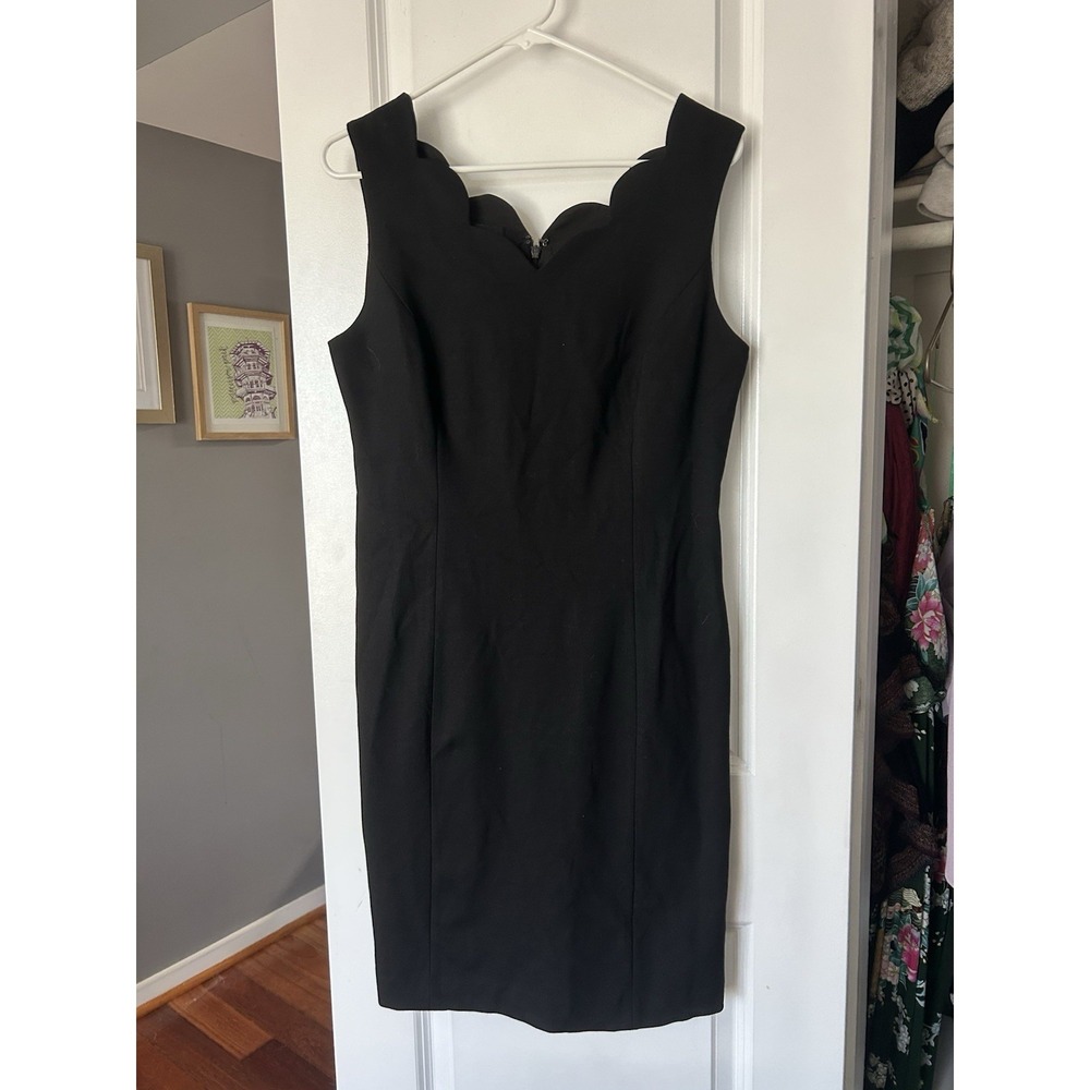 NWT Talbots Black Ponte Stretch Sheath Dress Scallop Neckline Size 8